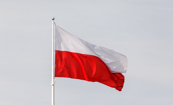 billowing Polish flag